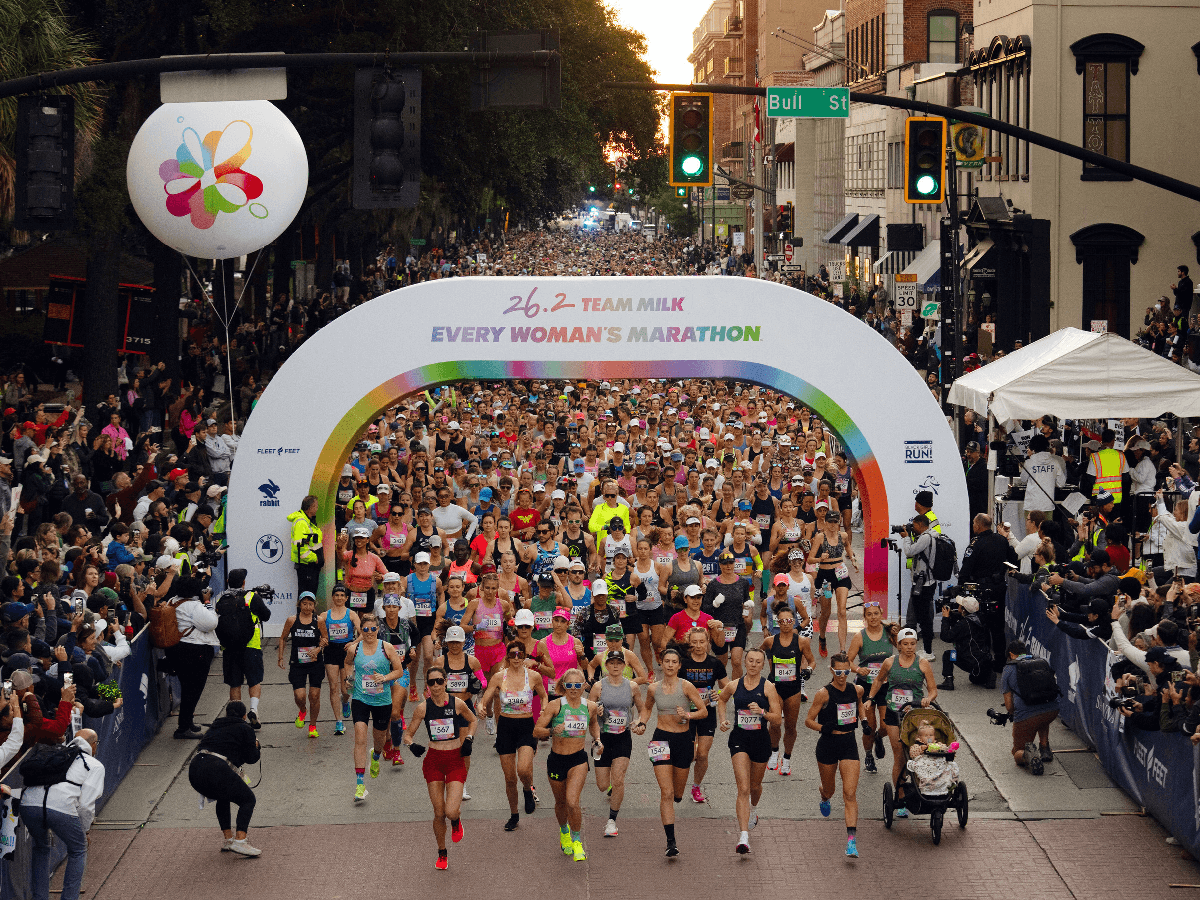 Runners take off from the starting line at Team Milk's inaugural Every Woman's Marathon. Courtesy MilkPEP