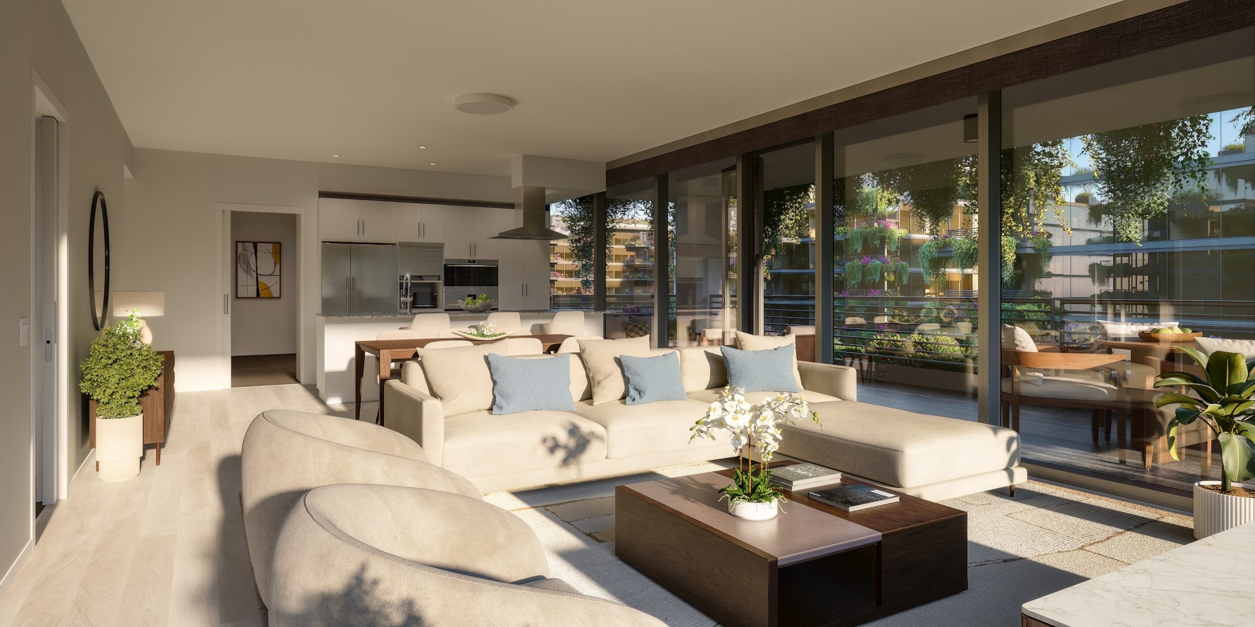 A view of a living room in the 7230 condo tower. Courtesy Optima McDowell Mountain
