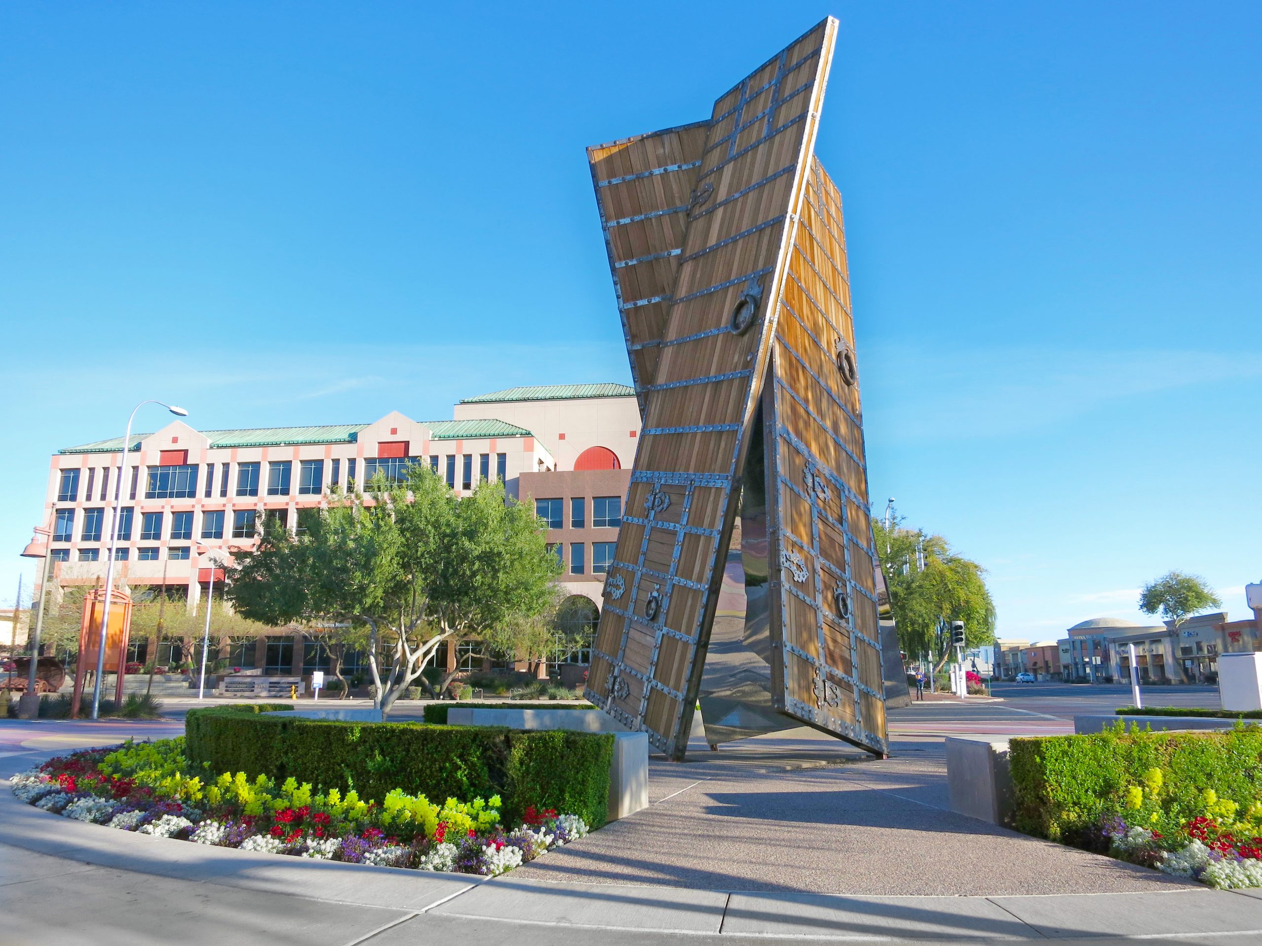 The Doors by Donald Lipski is an interactive art piece in Downtown Scottsdale. Photo by Scott McGinty for Experience Scottsdale