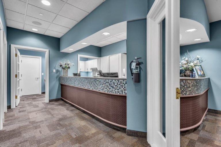 Reception center and checkout office at Scottsdale dentist Radiant Family Dentistry 768x512